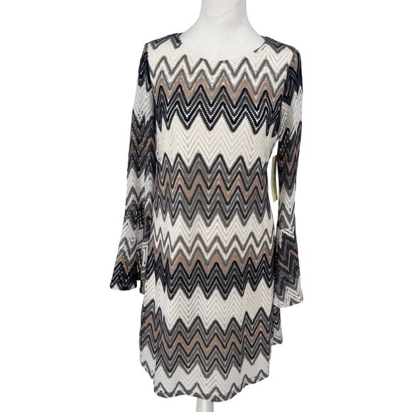 🟨 Tacera Chevron Knit Bell Sleeve Dress (Size M) - Picture 1 of 12
